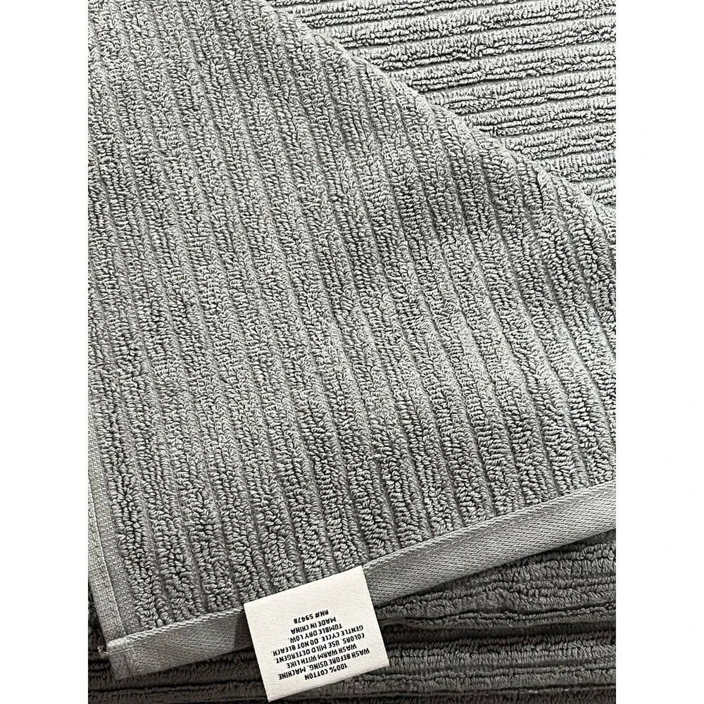 4 Piece Rachel Zoe Bath Towel Set Gray Solid Ribbed Texture New